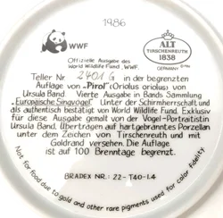 Hutschenreuther Sammelteller 1986 - „Pirol“ von Ursula Band (Teller 2401 G) - Bild 3
