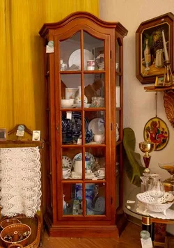 Klassische Glasvitrine, Massivholz, 1-türig, 75x40x190 cm, Vintage - Bild 2