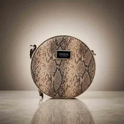 GUESS Los Angeles Runde Umhängetasche Snake Print Schlangenmuster Beige - Bild 1