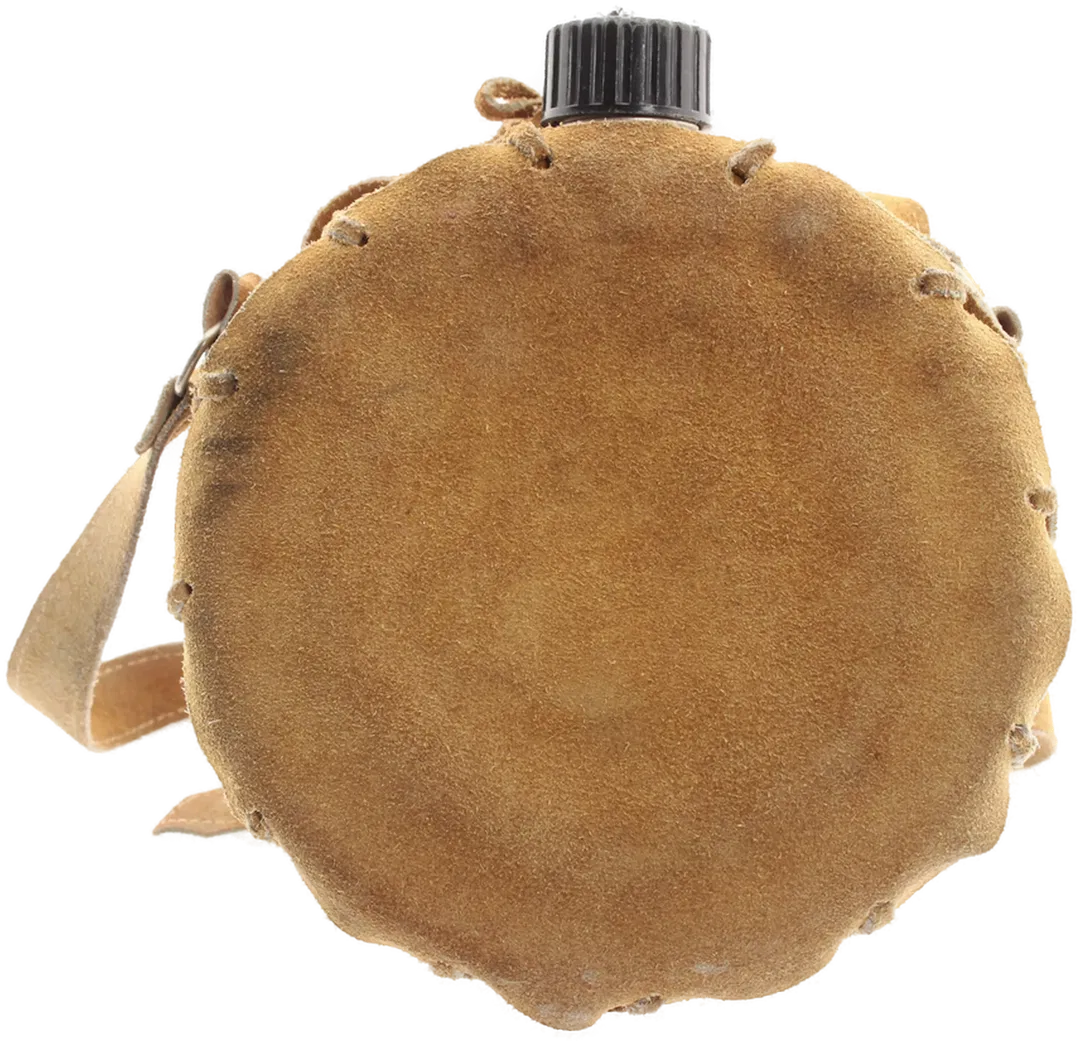 Vintage Feldflasche / Trinkflasche rund mit Wildlederbezug – Ø ca. 18,5 cm – mit Trageriemen - Bild 1