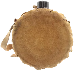 Vintage Feldflasche / Trinkflasche rund mit Wildlederbezug – Ø ca. 18,5 cm – mit Trageriemen - Bild 1