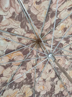 Vintage-Flanierschirm / Sonnenschirm / Damenschirm - beige-orange-braun geblümt - Bild 4