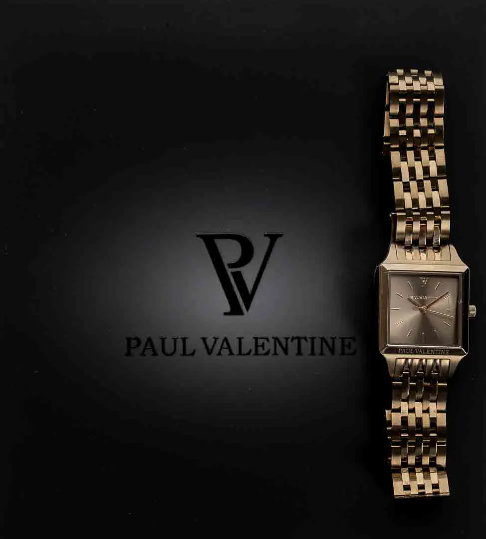 Paul Valentine Armbanduhr, eckig, 2cm, goldfarbenes Gliederarmband – Bild 3