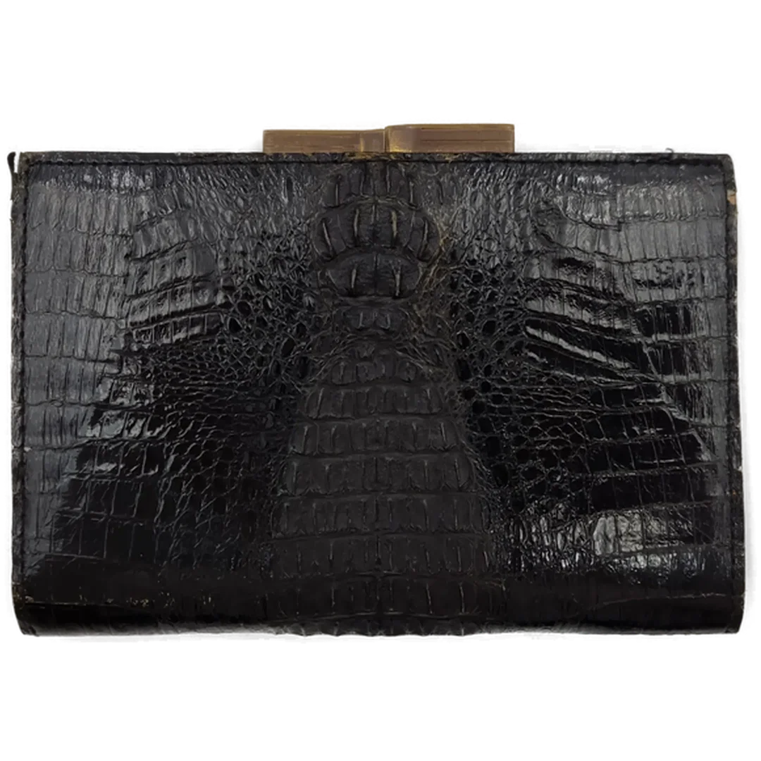 Krokodilleder Damen Vintagetasche und Brieftasche schwarz – Bild 13