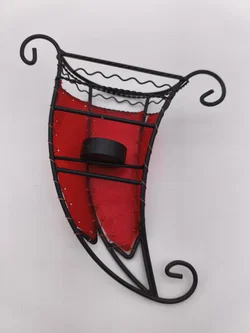 Marokkanische Henna-Lederwandlampe, Wandteelichthalter, geschmiedetes Eisen, rotes Ziegenleder – Vorschau 2