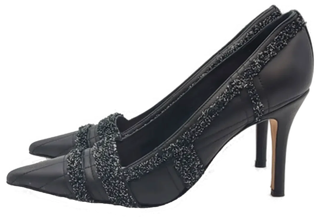 Escada Damen Lederpumps schwarz mit Tweed Besatz Gr. 37 – Bild 4