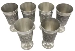 Zinnkelche - 6er Set - BMF (Bayerische Metallwarenfabrik), Rein Zinn 95 %, Reliefdekor - Bild 2
