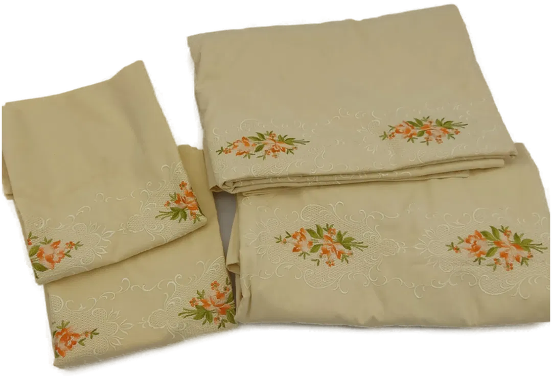 Exquisites 4tlg. Bettwäscheset Wäschehaus Josef Grabher in gelb mit edler Stickerei - Bild 1