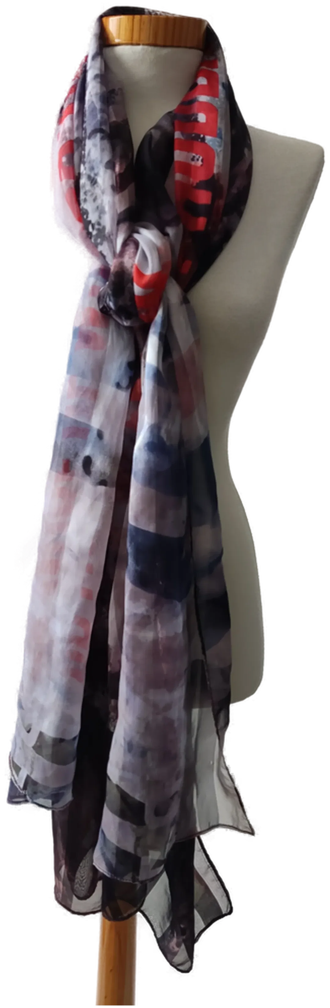 Damen Tuch/Schal, rot und grau - Gr. 80 x 200 cm – Bild 2