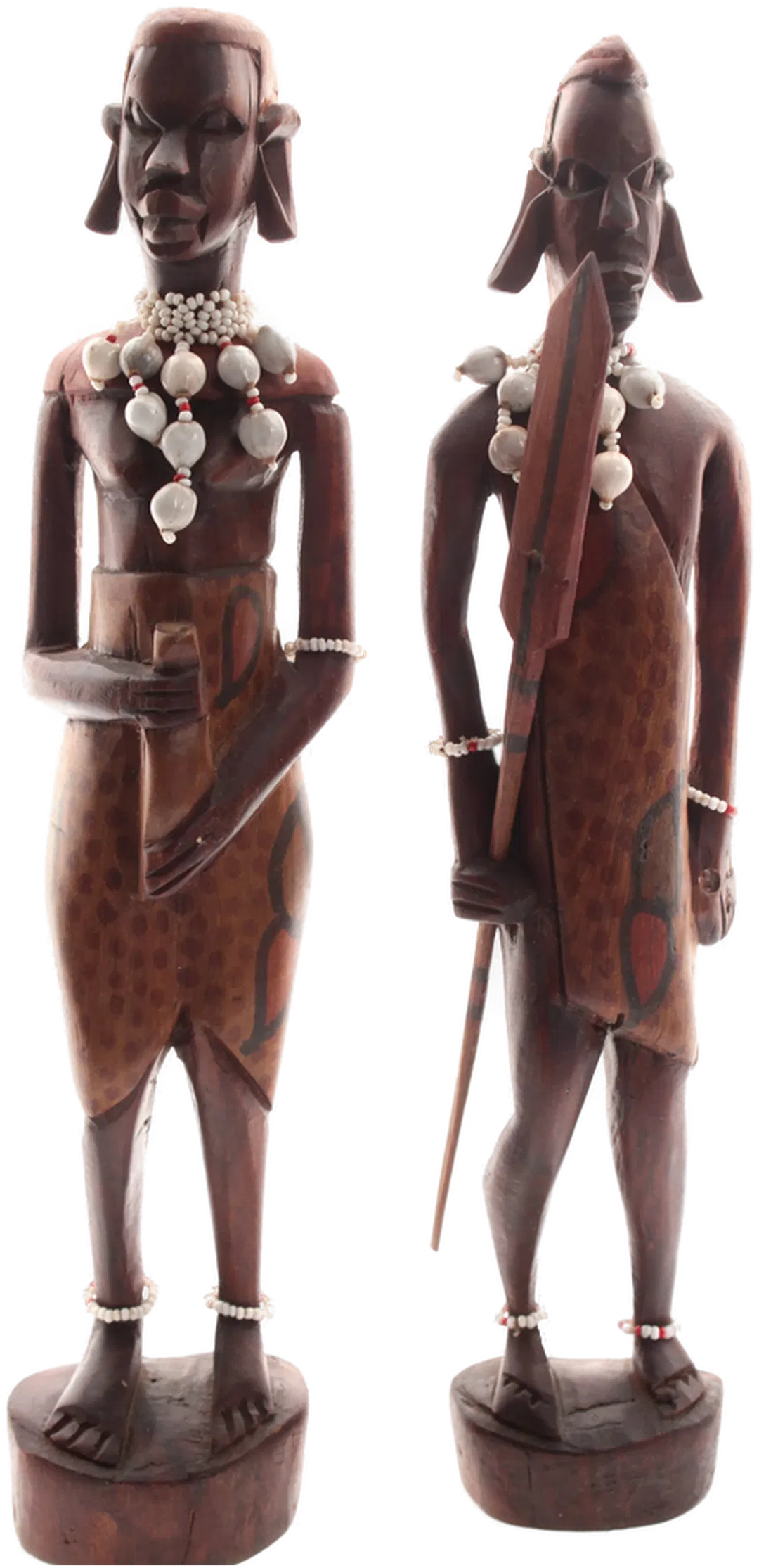 2 handgeschnitzte afrikanische Holzskulpturen – Schmuckperlen – ca. 31,5 cm – Paar - Bild 1