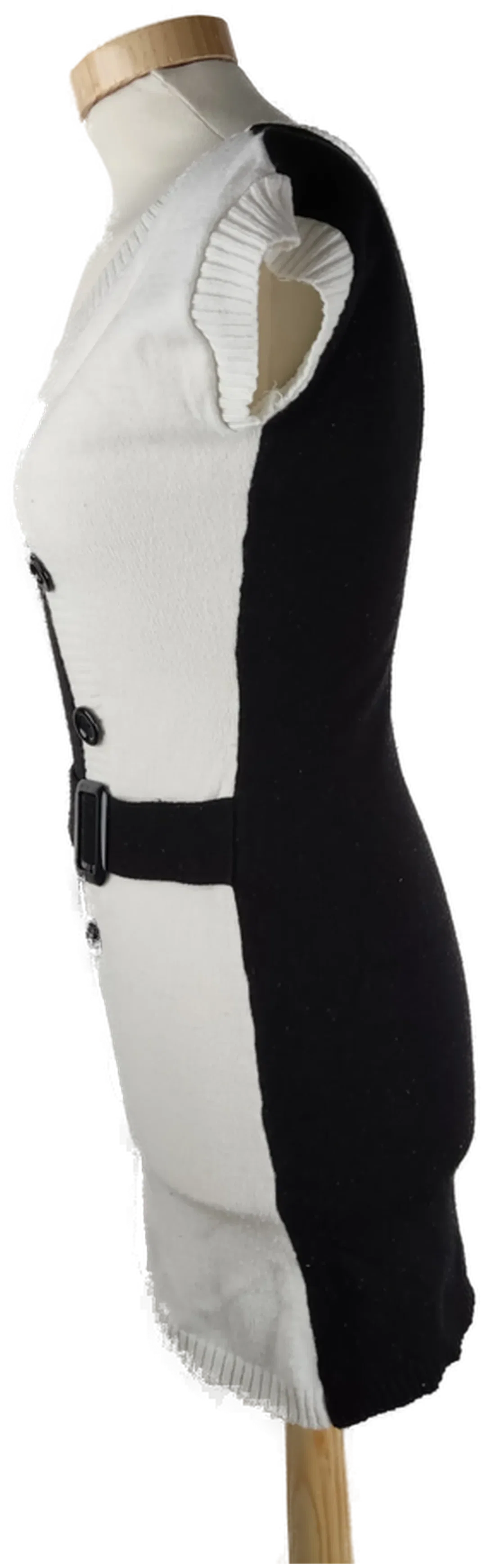 Longpullover 'One Love', ärmellos mit Rundhalsausschnitt, schwarz/weiß mit Knöpfen und Gürtel, Größe XS – Bild 2