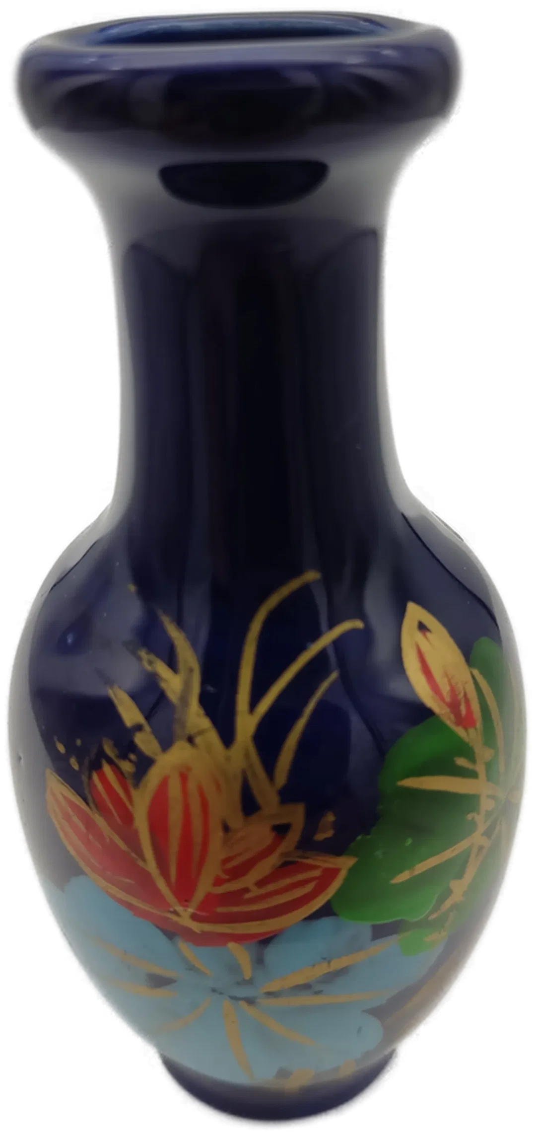 Kleine Kobalt-Keramikvase mit Blumenmotiv | Vintage-Schatz – Bild 2