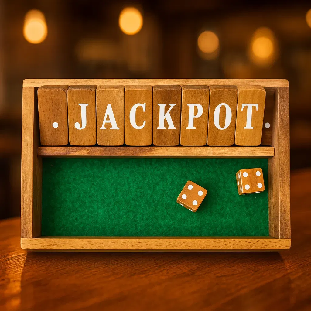 Holz-Würfelspiel „Shut the Box / JACKPOT“, Klappsteine 1–9 und Buchstaben, Filzeinlage, inkl. 2 Holzwürfeln - Bild 4