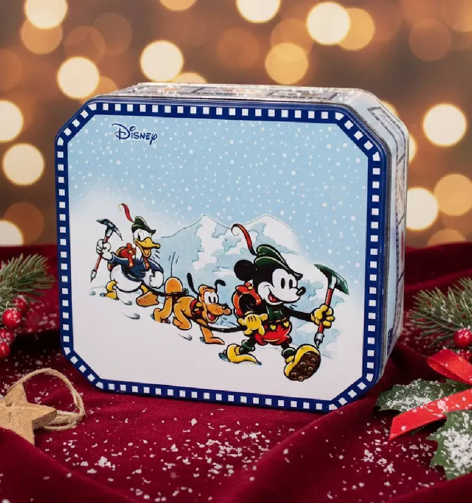 Disney Blechdose – Mickey, Donald & Pluto im Wintermotiv – Delacre Sammeldose - Bild 1