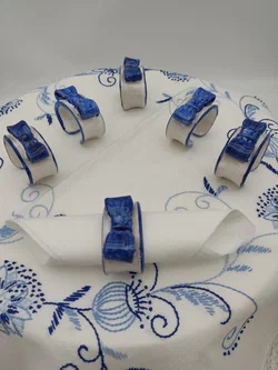 Keramik-Serviettenring mit Schleife 6er-Set | Blau-Weiß Design