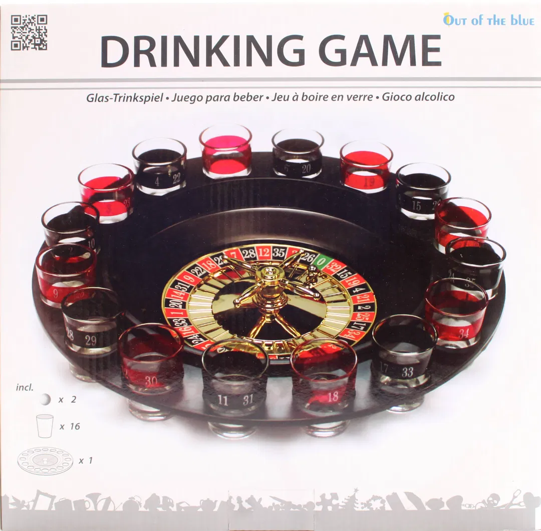 Trinkspiel Roulette – Drinking Game – Partyspiel mit Roulette & 16 Schnapsgläsern, Original Karton - Bild 1