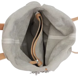 Max V. Koenig Damen Lederhandtasche mit Fransen, grau/creme - Höhe ca. 37 cm  - Bild 4