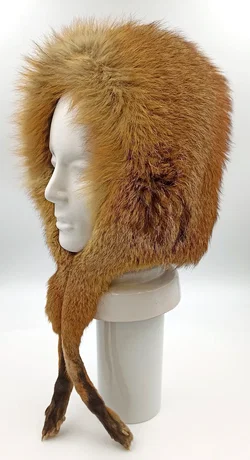 Vintage Echtfell Rotfuchs Pelzmütze - mit echten Fuchspfoten – Vorschau 1
