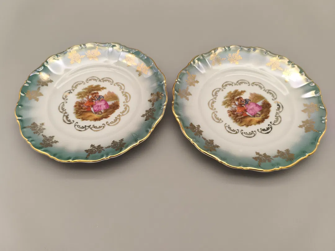2 x Seltmann Weiden Porzellanteller Durchmesser 19cm Jean-Honoré fragonard sujet Goldrand - Bild 1
