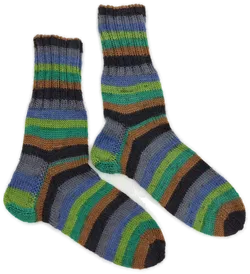 Socken handgestrickt, glatt, mehrfarbig gestreift, Größe 37 (geschätzt) - Bild 1