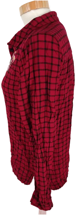 Bluse "here & there" langarm mit Kragen, rot/schwarz kariert mit Stickerei, Größe 158/164 – Vorschau 3