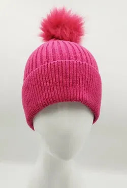 Strickmütze Pink Mit Plüschbommel | Winterwärmer - Bild 1