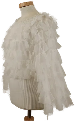 Damen Bluse weiß mit Tüll-Volants, Unterfüttert, Gummizug am Ausschnitt, Gr. S/M - Bild 2