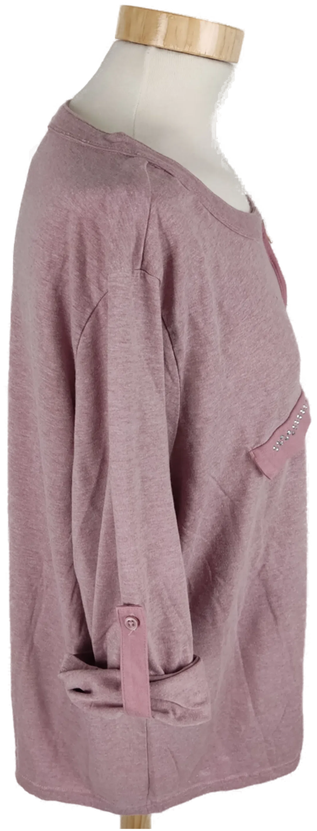 T-Shirt, dreiviertelarm mit Rundhalsausschnitt und Zipp, altrosa meliert, Größe 48 – Bild 6