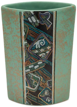 Keramikvase in Türkis mit Geometriedekor | Retro-Charme – Vorschau 1