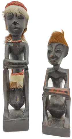 Afrikanische Holzfiguren hockend 2 Stück - Bild 1