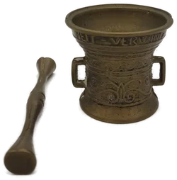 Antiker Mörser mit Stößel aus Messing, dekorativ & funktional, Mörser:  Höhe: ca. 7 cm  Breite (oben): ca. 8,5 cm - Bild 2
