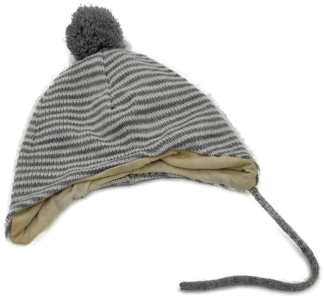Haube "H&M", gestrickt, weiß/grau gestreift und gefüttert, Größe 62/68 – Bild 1