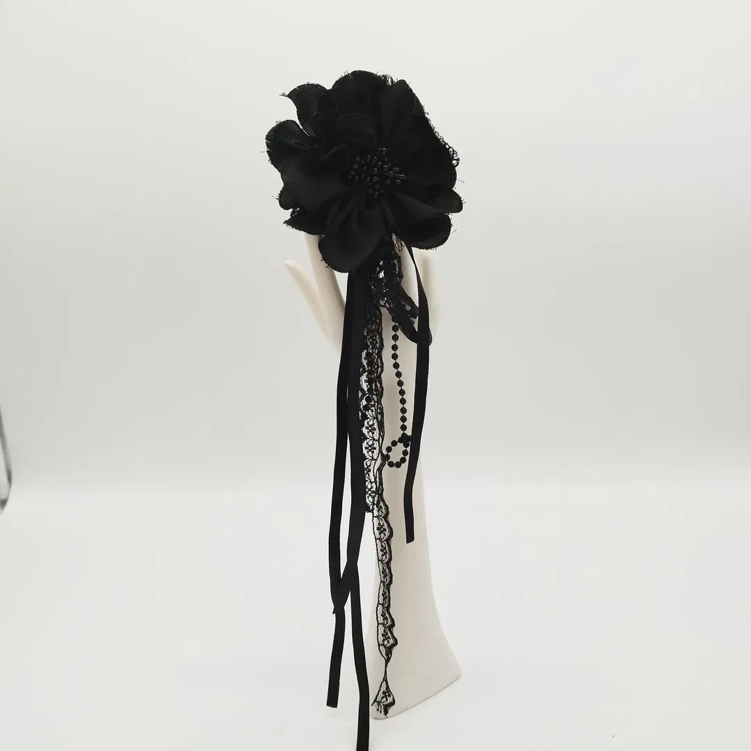 Schwarze Blumen-Brosche - ca. 37cm insgesamt  - Bild 1