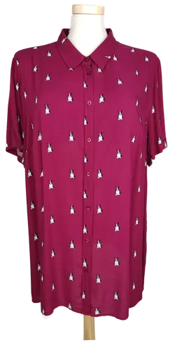 Ulla Popken Damen Bluse weinrot bedruckt - 54/56 - Bild 1