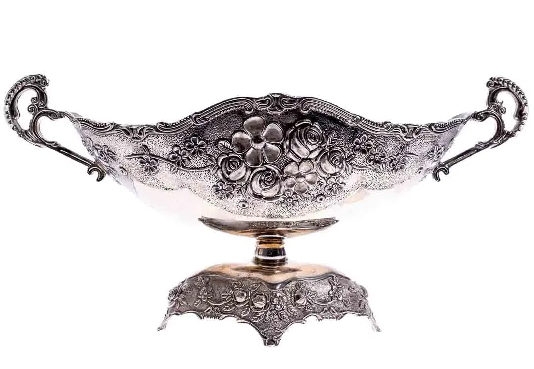 Vintage versilberte Schale mit Rosendekor Länge ca 33cm Höhe ca 16,5cm - Bild 4