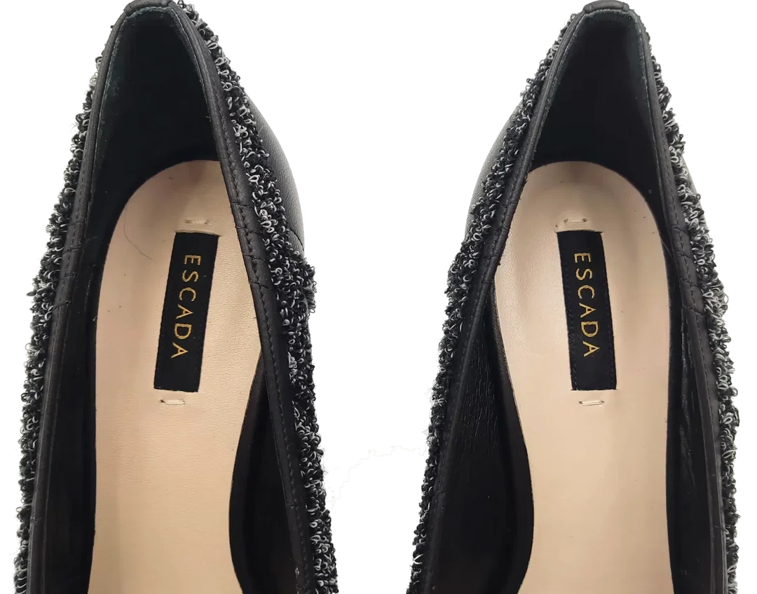 Escada Damen Lederpumps schwarz mit Tweed Besatz Gr. 37 – Bild 7