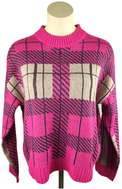 Damenpullover Laura Torelli Pink Kariert | Retro-Charme