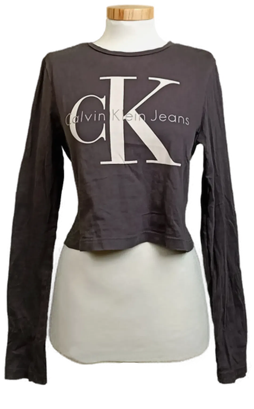 Calvin Klein Jeans Langarm Damen Crop‑Shirt grau mit Logo Gr. M - Bild 4
