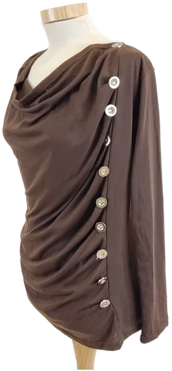 Damen Shirt Langarm, Braun, seitlich gerafft mit Knöpfen, Gr. S - Bild 2