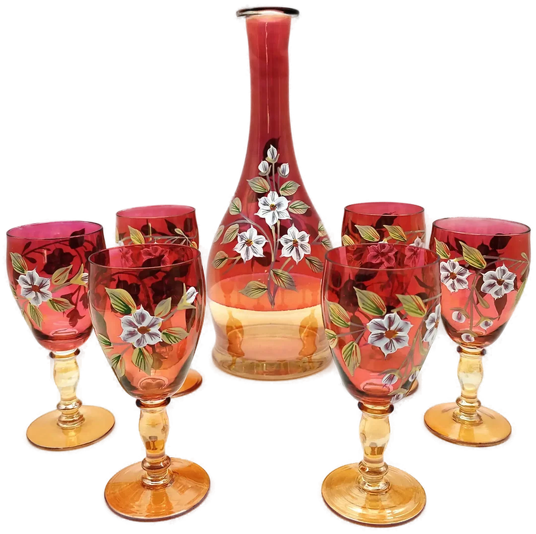 Glaskaraffen-Set 7-tlg böhmisches Glas Handbemalt | Zeitreise - Bild 4