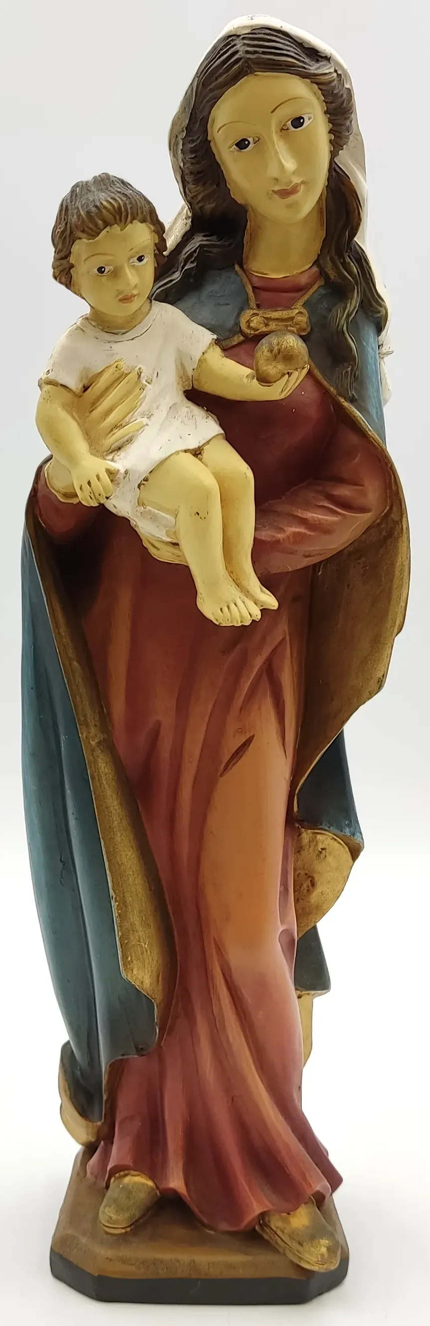 Vintage traditionelle Muttergottes Statue mit Jesukind – handgefertigt aus Holz - Bild 1