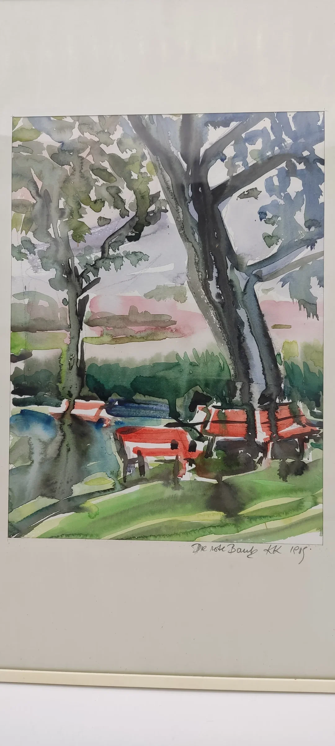 Gerahmtes Aquarell Bild 'Die Rote Bank' -1915 | Vintage-Schatz – Bild 4