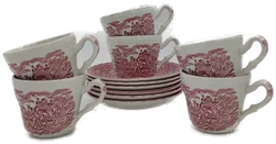Royal Tudor Vintage Set( 6 Tassen + 6 Untertassen) rot England – Vorschau 2