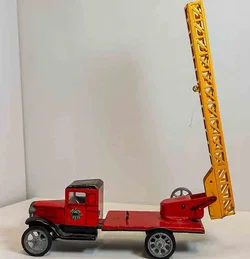 Vintage Feuerwehr Leiterwagen Blechauto 21 cm rot - Bild 2