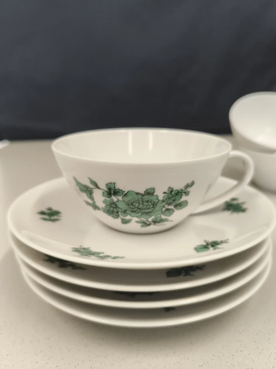 Thomas, 5 Kaffeetassen "Grüne Blume", 50er, Vintage – Bild 3