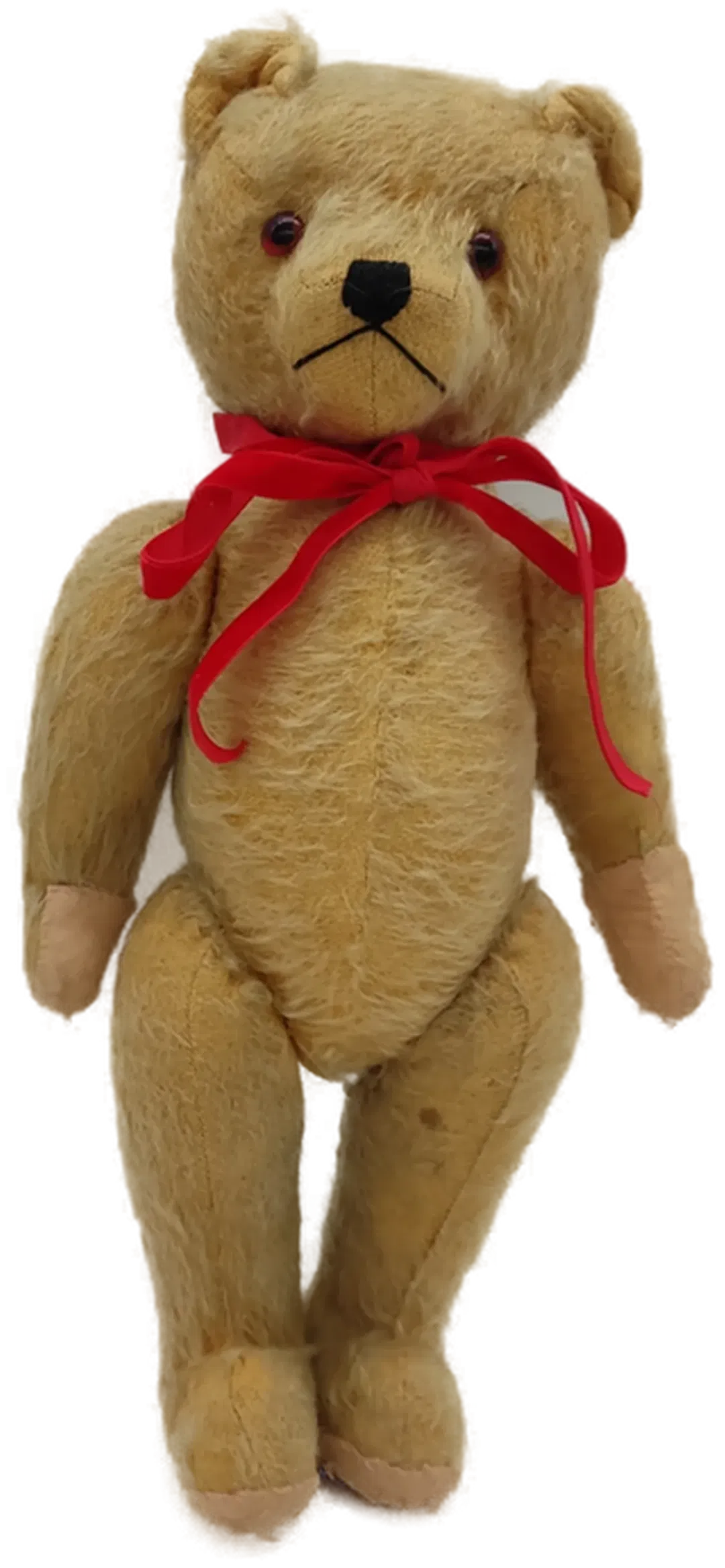 Vintage Teddybär hellbraun mit roter Schleife - Bild 1