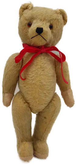 Vintage Teddybär hellbraun mit roter Schleife - Bild 1