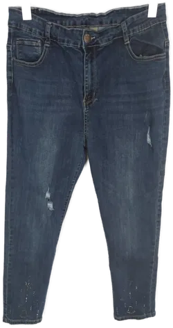 Jeans mit Steinchen, lang mit Stretch, blau mit Taschen, Größe 38 - Bild 1