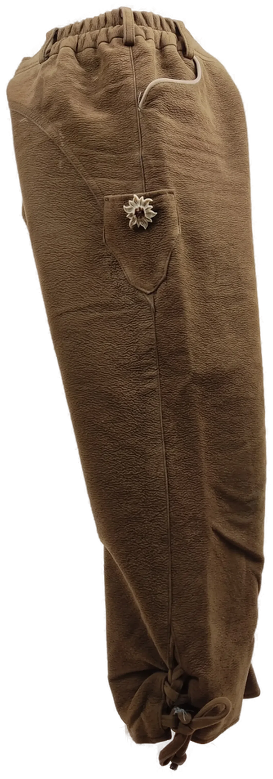Kinder Trachtenhose "Lederhosenstyle", dreiviertellang mit Gummizugbund, braun mit Knöpfen, Größe 128 – Bild 2