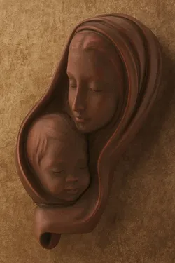 Achatit Wandrelief „Mutter und Kind“ – Handmade, Made in Germany, Kunstharz in Holzoptik - Bild 1